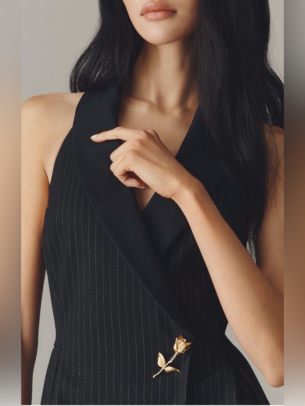 By Anthropologie Halter Tuxedo Wrap Midi Dress - Picture 3 of 8